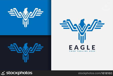 Modern Stylish Blue Eagle with Geometric Lines Concept.