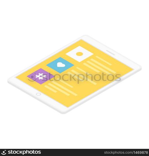 Modern tablet icon. Isometric of modern tablet vector icon for web design isolated on white background. Modern tablet icon, isometric style