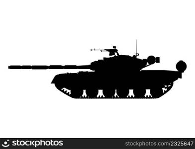 Modern tank silhouette. Side view. Vector.