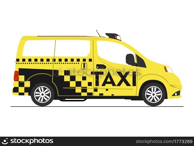 Modern taxi on a white background. Side view. Vector without gradients.