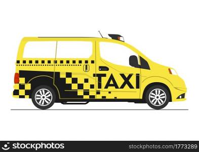 Modern taxi on a white background. Side view. Vector without gradients.