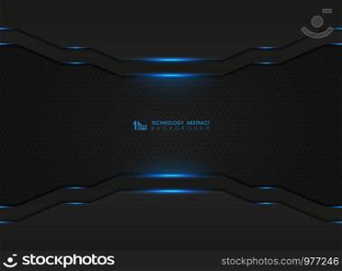 Modern technology dark hexagonal pattern with blue lasers cover background. You can use for ad, poster, artwork of futuristic design, copy space of text. illustration vector eps10