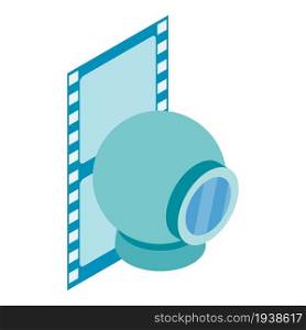 Modern technology icon isometric vector. Blue web camera and film strip fragment . Videoconference, visual communication. Modern technology icon isometric vector. Blue web camera and film strip fragment