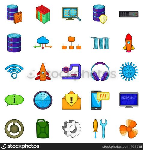 Modern technology icons set. Cartoon set of 25 modern technology vector icons for web isolated on white background. Modern technology icons set, cartoon style