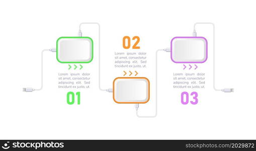 Modern technology infographic chart design template. Smart gadgets. Abstract vector infochart with blank copy spaces. Instructional graphics with 3 step sequence. Visual data presentation. Modern technology infographic chart design template