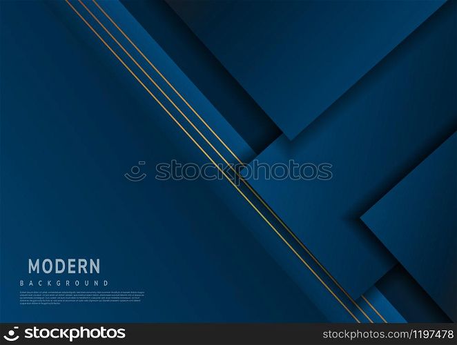 Modern template dark blue background geometric shape with gold lines and space for your text. Vector illustration
