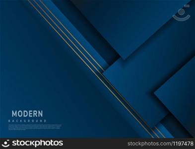 Modern template dark blue background geometric shape with gold lines and space for your text. Vector illustration