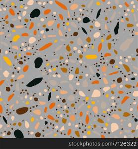 Modern terrazzo seamless pattern. Chaotic mosaic stone pieces endless texture. Textile, tile design, fabric print, wrapping paper, wallpaper, flooring. Vector illustration.. Modern terrazzo seamless pattern.