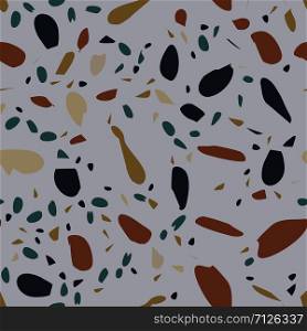 Modern terrazzo seamless pattern. Small scattered stone and rock particles decorative endless texture. Textile, tile design, fabric print, wrapping paper, wallpaper, flooring. Vector illustration.. Modern terrazzo seamless pattern