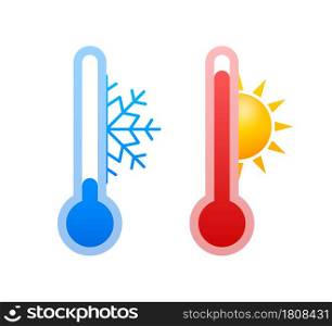 Modern thermometer, Summer background. Thermometer in cartoon style. Thermostat. Vector stock illustration. Modern thermometer, Summer background. Thermometer in cartoon style. Thermostat. Vector stock illustration.