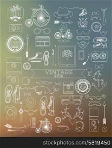 Modern thin line Hipster style elements, icon and object can be used for retro vintage website, info-graphics, banner