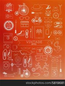 Modern thin line Hipster style elements, icon and object can be used for retro vintage website, info-graphics, banner