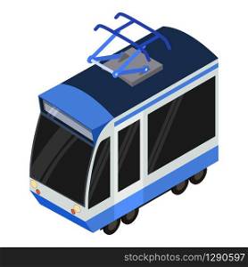 Modern tram car icon. Isometric of modern tram car vector icon for web design isolated on white background. Modern tram car icon, isometric style