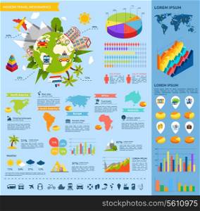 Modern travel infographic set with transport weather gadget tourism icons on globe vector illustration
