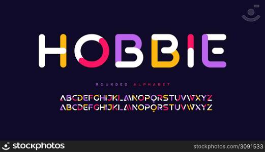 Modern trendy rounded colorful sans serif vector alphabet, uppercase letter set.. Modern trendy rounded colorful sans serif vector alphabet, uppercase letter set