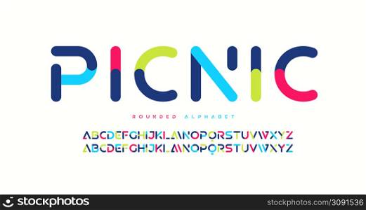 Modern trendy rounded colorful sans serif vector alphabet, uppercase letter set.. Modern trendy rounded colorful sans serif vector alphabet, uppercase letter set