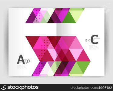 Modern triangle print template. Modern business brochure or leaflet print A4 cover template. Abstract background with color triangles. Vector design for workflow layout, diagram, number options or web design