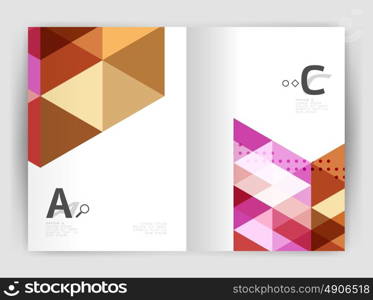 Modern triangle print template. Modern business brochure or leaflet print A4 cover template. Abstract background with color triangles. Vector design for workflow layout, diagram, number options or web design