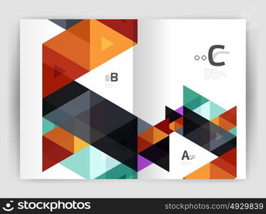 Modern triangle print template. Modern business brochure or leaflet print A4 cover template. Abstract background with color triangles. Vector design for workflow layout, diagram, number options or web design