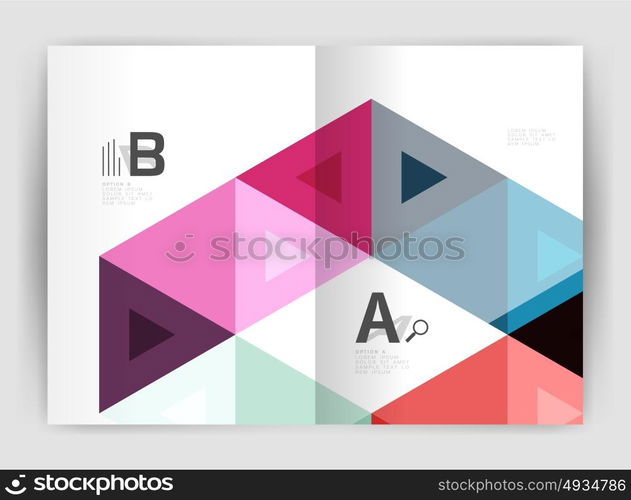 Modern triangle print template. Modern business brochure or leaflet print A4 cover template. Abstract background with color triangles. Vector design for workflow layout, diagram, number options or web design