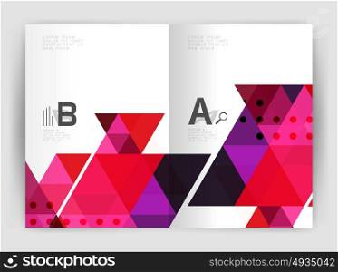Modern triangle print template. Modern business brochure or leaflet print A4 cover template. Abstract background with color triangles. Vector design for workflow layout, diagram, number options or web design