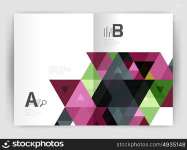 Modern triangle print template. Modern business brochure or leaflet print A4 cover template. Abstract background with color triangles. Vector design for workflow layout, diagram, number options or web design