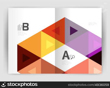 Modern triangle print template. Modern business brochure or leaflet print A4 cover template. Abstract background with color triangles. Vector design for workflow layout, diagram, number options or web design