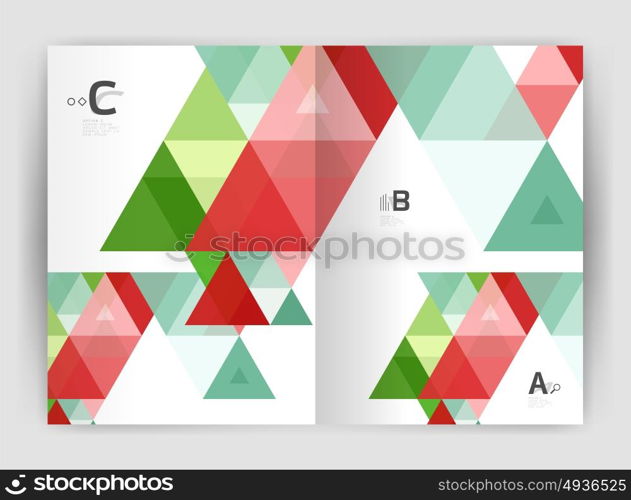 Modern triangle print template. Modern business brochure or leaflet print A4 cover template. Abstract background with color triangles. Vector design for workflow layout, diagram, number options or web design