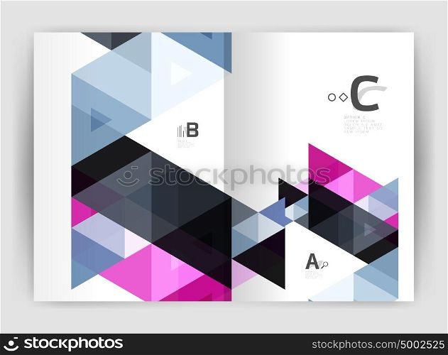 Modern triangle print template. Modern business brochure or leaflet print A4 cover template. Abstract background with color triangles. Vector design for workflow layout, diagram, number options or web design
