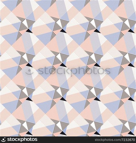Modern triangles with 3d illusion seamless pattern for background, wrap, fabric, textile, wrap, surface, web and print design. Geometric fabric repeatable motif for garment industry