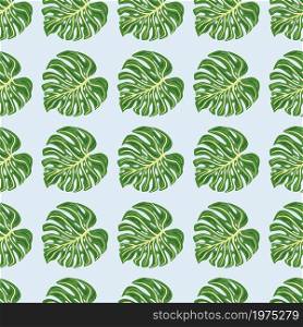 Modern tropical seamless pattern with monstera leaves on blue background. Botanical foliage plants wallpaper. Exotic hawaiian backdrop. Design for fabric, textile print, wrapping, cover.. Modern tropical seamless pattern with monstera leaves on blue background.