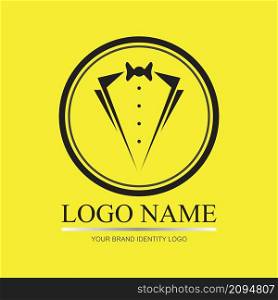modern tuxedo illustration logo on yellow background