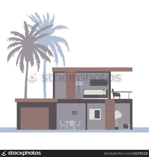 Modern two-story house with a garage.Vector illustration. Modern house .Vector illustration