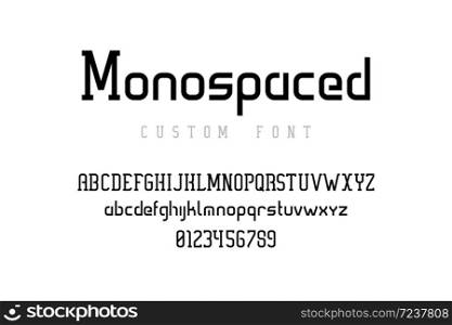 Modern typography. Futuristic font with condensed uppercase and lowercase symbols for logo design, headers and brand identity. Vector stylish geometric alphabet for illustration lettering. Modern typography. Futuristic font with condensed uppercase and lowercase symbols for logo design, headers and brand identity. Vector geometric alphabet