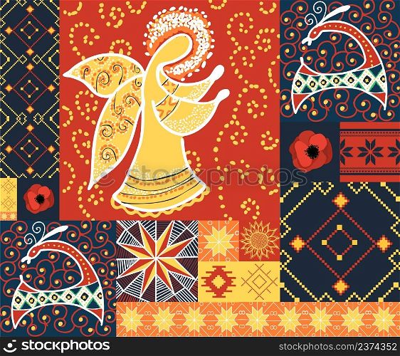 Modern Ukrainian ornament. Seamless pattern in the Ukrainian style. Symbols of Ukraine. National symbols. Culture of Central Europe. Pysanka. Embroidery. Trendy ethnic pattern. Collage.. Modern Ukrainian ornament. Seamless pattern in the Ukrainian style. Symbols of Ukraine. National symbols. Culture of Central Europe. Pysanka. Embroidery. Trendy ethnic pattern. Collage