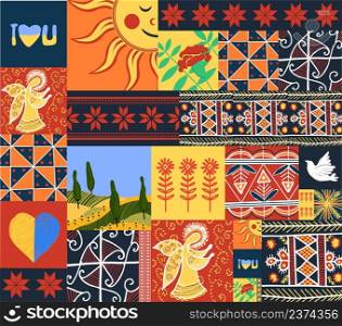 Modern Ukrainian ornament. Seamless pattern in the Ukrainian style. Symbols of Ukraine. National symbols. Culture of Central Europe. Pysanka. Embroidery. Trendy ethnic pattern. Collage.. Modern Ukrainian ornament. Seamless pattern in the Ukrainian style. Symbols of Ukraine. National symbols. Culture of Central Europe. Pysanka. Embroidery. Trendy ethnic pattern. Collage