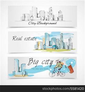 Modern urban big city abstract design horizontal banners set vector illustration