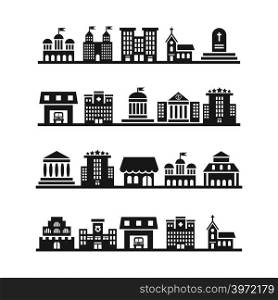 Modern urban city landscapes on white background. Architecture urban white and black, vector illustration. Modern urban city landscapes on white background
