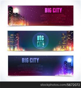 Modern urban city skyline at full moon night on dark background horizontal banners isolated vector illustration