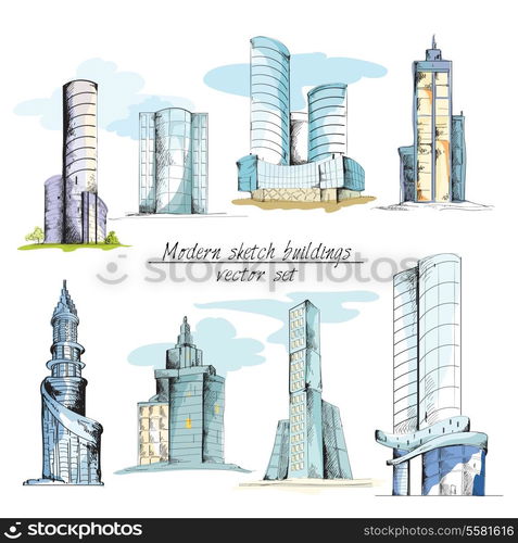 Modern urban sketch building with architectural elements isolated vector illustration