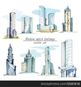 Modern urban sketch building with architectural elements isolated vector illustration