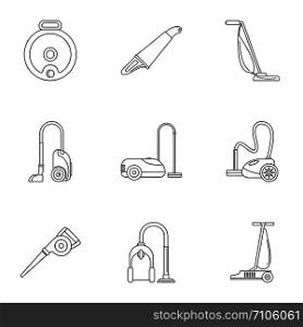Modern vacuum cleaner icon set. Outline set of 9 modern vacuum cleaner vector icons for web design isolated on white background. Modern vacuum cleaner icon set, outline style