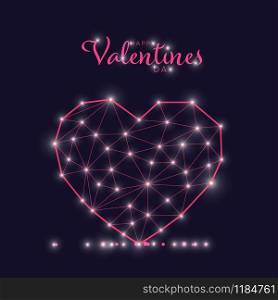 Modern valentines or wedding card template with heart made from triangles and lights. Valentines day card