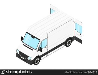 Modern van with back door open. Isometric view. Flat vector.
