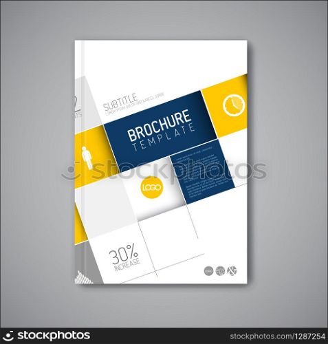 Modern Vector abstract brochure / book / flyer design template with big mosaic - blue and yellow. Modern Vector abstract brochure / book / flyer design template