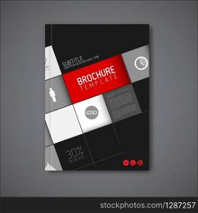 Modern Vector abstract brochure / book / flyer design template with big mosaic - dark red version. Modern Vector abstract brochure / book / flyer design template