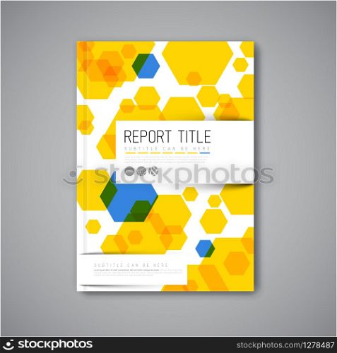Modern Vector abstract brochure / book / flyer design template with blue and yellow hexagons