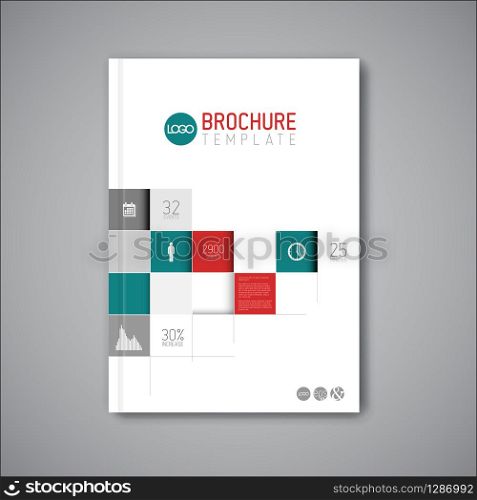 Modern Vector abstract brochure / book / flyer design template with mosaic - teal and red version. Modern Vector abstract brochure / book / flyer design template