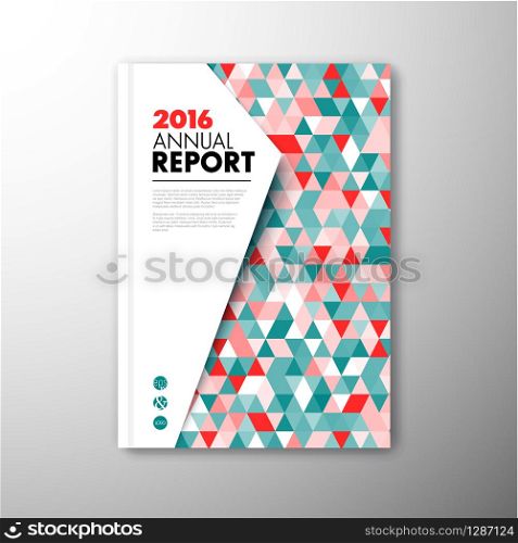 Modern Vector abstract brochure / book / flyer design template with teal and red triangles