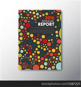 Modern Vector annual report review design template with colorful circles - dark front page report template